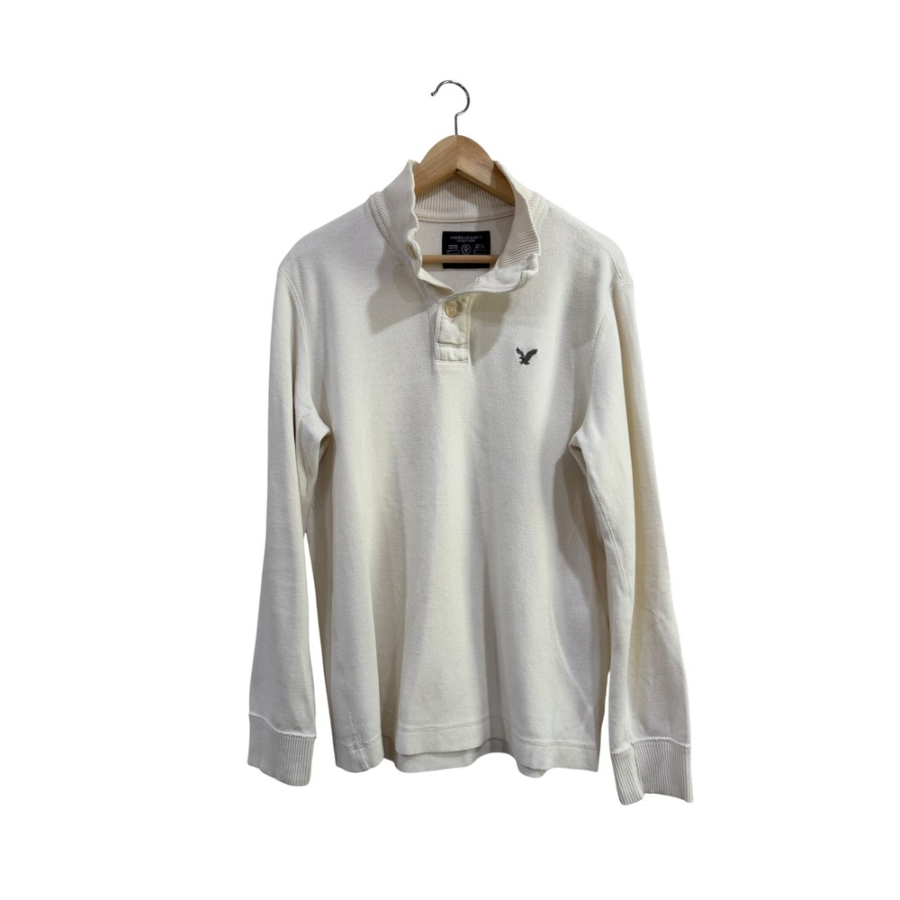 American Eagle Outfitters Prep Fit Cream Thermal Button Mock Neck Pullover MT/ML